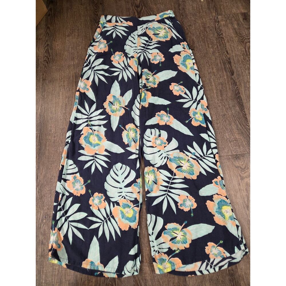 ROXY Midnight Avenue Wide Leg Floral pants - mood indigo ventura Tropical XS - Picture 1 of 7
